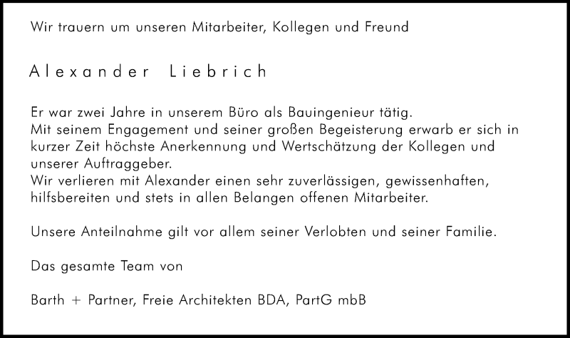  Traueranzeige für Alexander Liebrich vom 05.07.2019 aus NWZ Neue Württembergische Zeitung