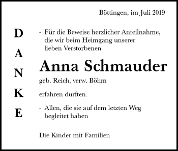 Traueranzeige von Anna Schmauder von Alb-Bote/Metzinger-Uracher Volksblatt