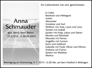 Traueranzeige von Anna Schmauder von Alb-Bote/Metzinger-Uracher Volksblatt