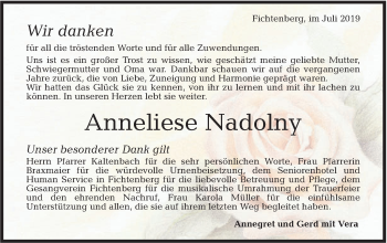 Traueranzeige von Anneliese Nadolny von Rundschau Gaildorf