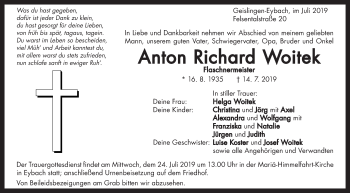 Traueranzeige von Anton Richard Woitek von Geislinger Zeitung