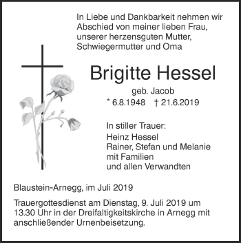 Traueranzeige von Brigitte Hessel von SÜDWEST PRESSE Ausgabe Ulm/Neu-Ulm