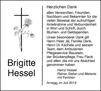 Traueranzeige von Brigitte Hessel von SÜDWEST PRESSE Ausgabe Ulm/Neu-Ulm