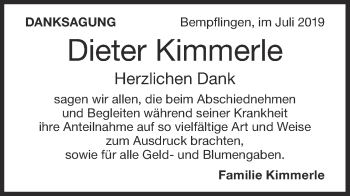 Traueranzeige von Dieter Kimmerle von Metzinger-Uracher Volksblatt