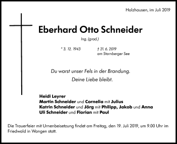 Traueranzeige von Eberhard Otto Schneider von NWZ Neue Württembergische Zeitung