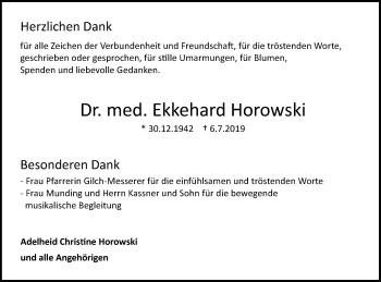 Traueranzeige von Ekkehard Horowski von Metzinger-Uracher Volksblatt