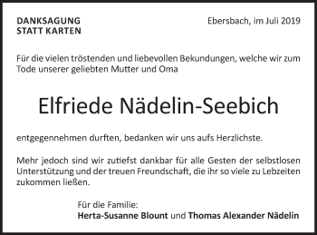 Traueranzeige von Elfriede Nädelin-Seebich von NWZ Neue Württembergische Zeitung/Geislinger Zeitung