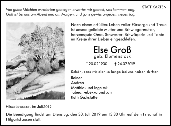 Traueranzeige von Else Groß von Hohenloher Tagblatt