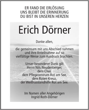 Traueranzeige von Erich Dörner von Hohenloher Tagblatt