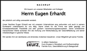 Traueranzeige von Eugen Erhardt von Hohenloher Tagblatt