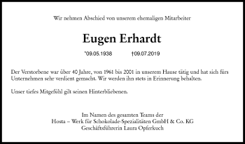 Traueranzeige von Eugen Erhardt von Hohenloher Tagblatt