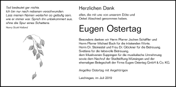 Traueranzeige von Eugen Ostertag von Alb-Bote/Metzinger-Uracher Volksblatt