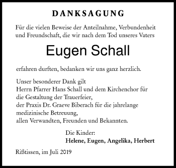 Traueranzeige von Eugen Schall von Ehinger Tagblatt