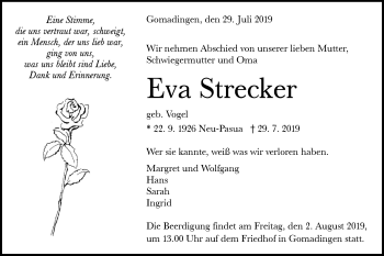 Traueranzeige von Eva Strecker von Alb-Bote/Metzinger-Uracher Volksblatt