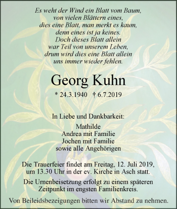 Traueranzeige von Georg Kuhn von SÜDWEST PRESSE Ausgabe Ulm/Neu-Ulm