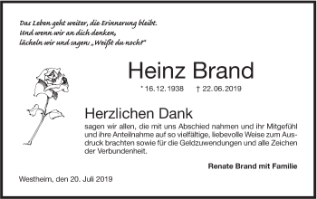 Traueranzeige von Heinz Brand von Haller Tagblatt