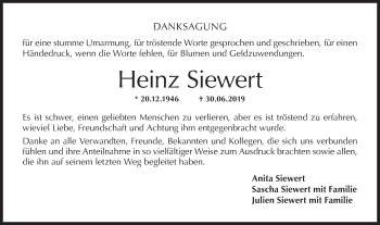 Traueranzeige von Heinz Siewert von Haller Tagblatt