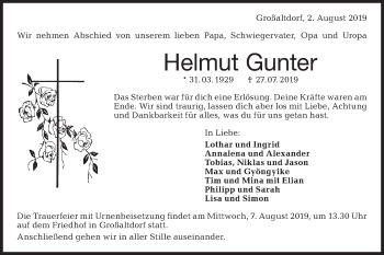 Traueranzeige von Helmut Gunter von Haller Tagblatt