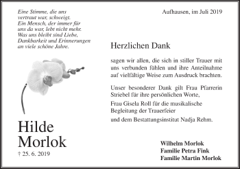 Traueranzeige von Hilde Morlok von Geislinger Zeitung