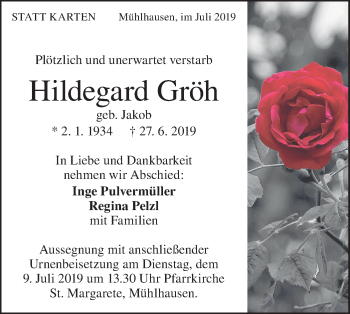 Traueranzeige von Hildegard Gröh von Geislinger Zeitung