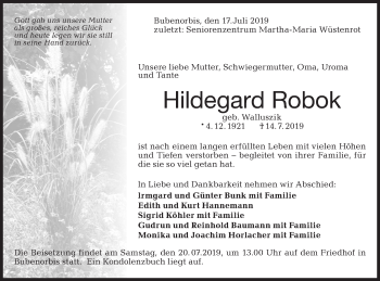 Traueranzeige von Hildegard Robok von Haller Tagblatt