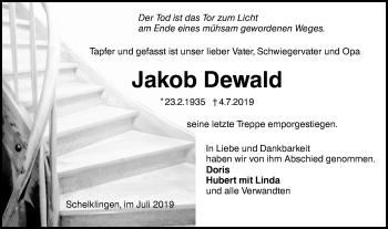 Traueranzeige von Jakob Dewald von Ehinger Tagblatt