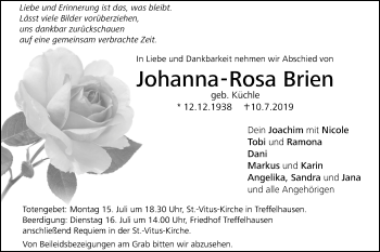 Traueranzeige von Johanna-Rosa Brien von Geislinger Zeitung