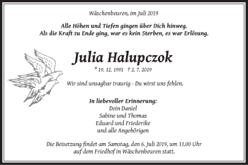 Traueranzeige von Julia Halupczok von NWZ Neue Württembergische Zeitung