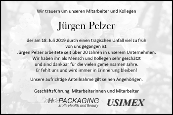 Traueranzeige von Jürgen Pelzer von Hohenloher Tagblatt