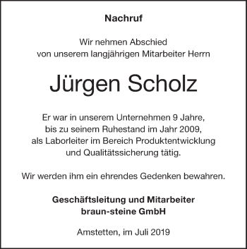 Traueranzeige von Jürgen Scholz von Geislinger Zeitung