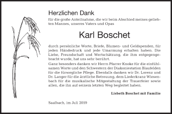 Traueranzeige von Karl Boschet von Hohenloher Tagblatt