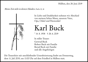 Traueranzeige von Karl Buck von Alb-Bote/Metzinger-Uracher Volksblatt