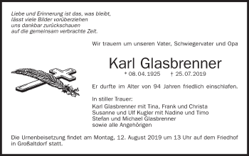 Traueranzeige von Karl Glasbrenner von Haller Tagblatt