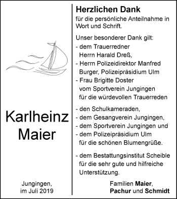 Traueranzeige von Karlheinz Maier von SÜDWEST PRESSE Ausgabe Ulm/Neu-Ulm