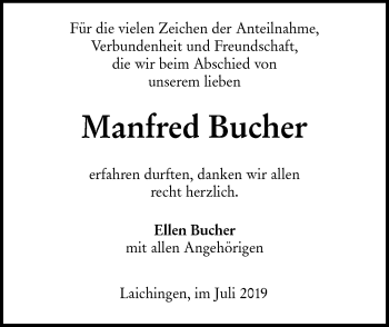 Traueranzeige von Manfred Bucher von SÜDWEST PRESSE