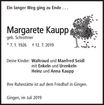 Traueranzeige von Margarete Kaupp von Geislinger Zeitung