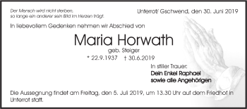 Traueranzeige von Maria Horwath von Rundschau Gaildorf