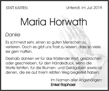 Traueranzeige von Maria Horwath von Rundschau Gaildorf