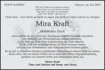 Traueranzeige von Mira Kraft von Haller Tagblatt