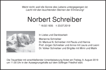 Traueranzeige von Norbert Johann Schreiber von SÜDWEST PRESSE Ausgabe Ulm/Neu-Ulm