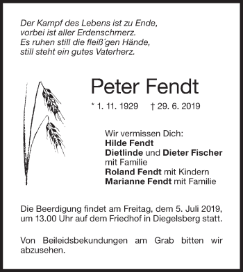 Traueranzeige von Peter Fendt von NWZ Neue Württembergische Zeitung