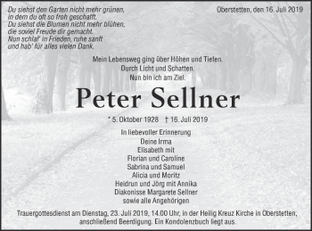 Traueranzeige von Peter Sellner von Alb-Bote/Metzinger-Uracher Volksblatt