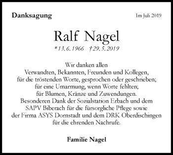 Traueranzeige von Ralf Nagel von SÜDWEST PRESSE Ausgabe Ulm/Neu-Ulm