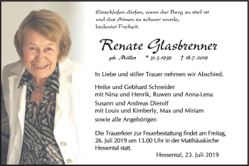 Traueranzeige von Renate Glasbrenner von Haller Tagblatt