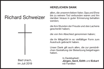 Traueranzeige von Richard Schweizer von Metzinger-Uracher Volksblatt