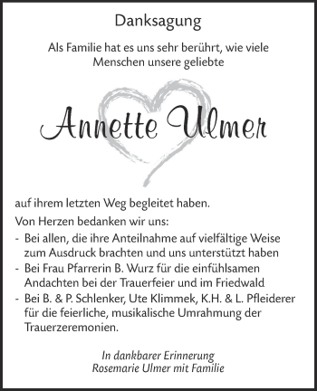 Traueranzeige von Rosemarie Ulmer von Alb-Bote/Metzinger-Uracher Volksblatt