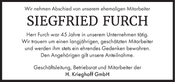 Traueranzeige von Siegfried Furch von SÜDWEST PRESSE Ausgabe Ulm/Neu-Ulm
