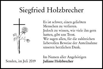 Traueranzeige von Siegfried Holzbrecher von SÜDWEST PRESSE Ausgabe Ulm/Neu-Ulm