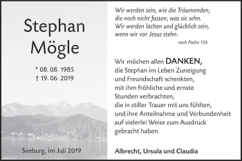 Traueranzeige von Stephan Mögle von Alb-Bote/Metzinger-Uracher Volksblatt