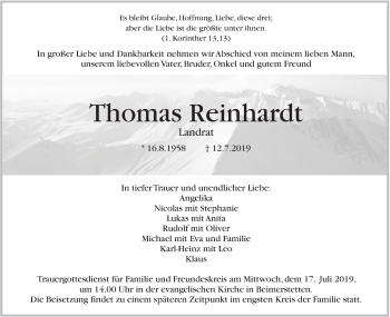 Traueranzeige von Thomas Reinhardt von SÜDWEST PRESSE Ausgabe Ulm/Neu-Ulm